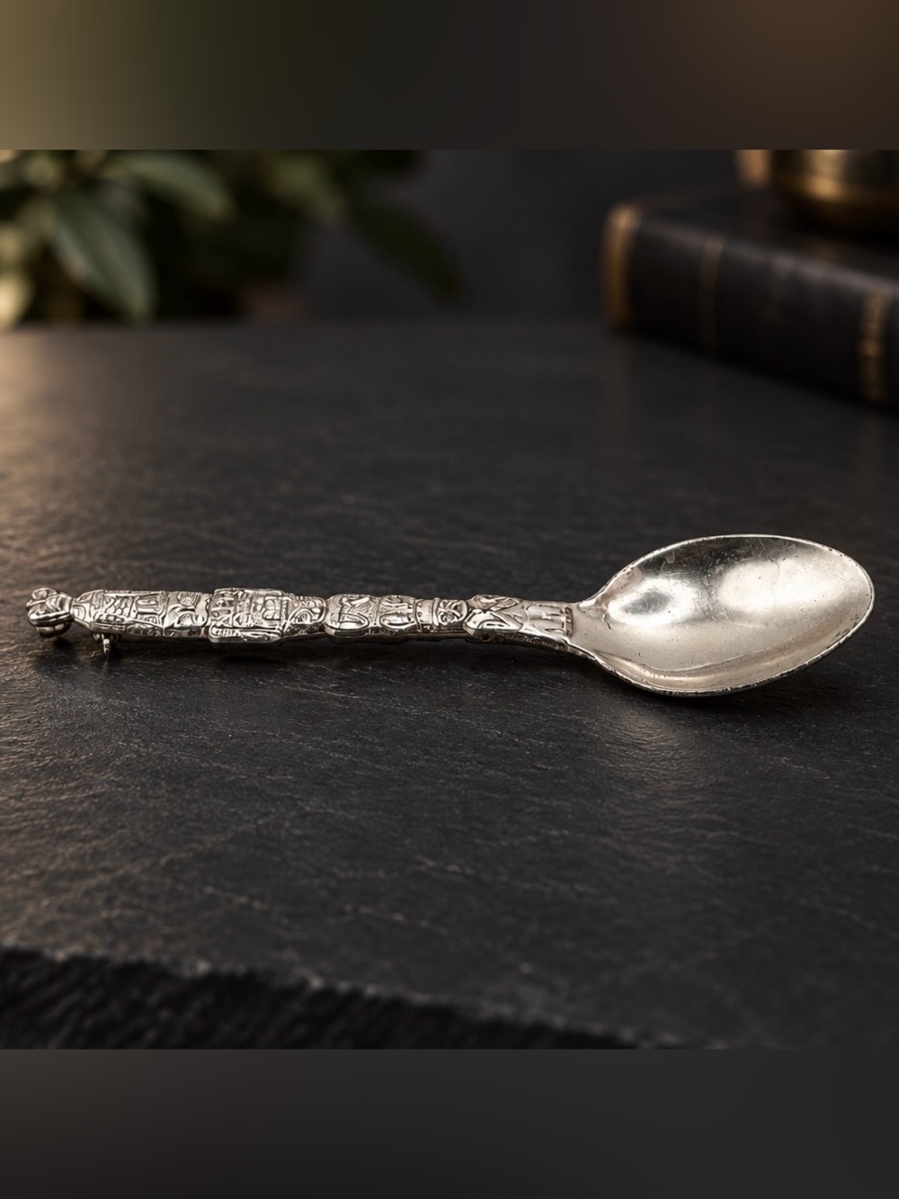 Vintage Sterling Silver Totem Pole Decorative Spoon Brooch